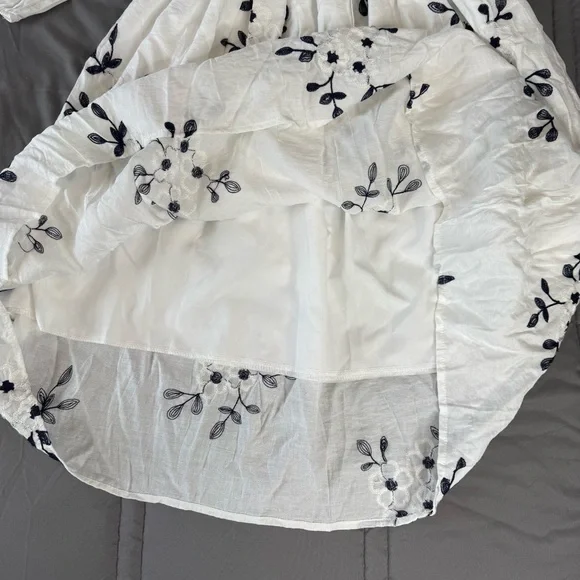 Kindred Anthropologie White Navy Embroidered Peasant Midi Dress 3X NWT Boho - Picture 5 of 14